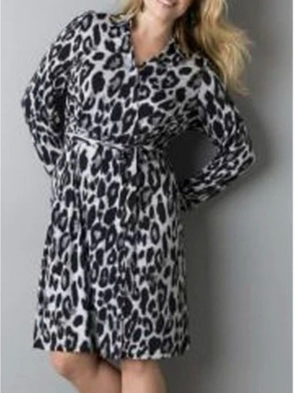 Lane Bryant Long Sleeve Faux Wrap Leopard Print Dress V Neck Tie Waist Sz 22/24